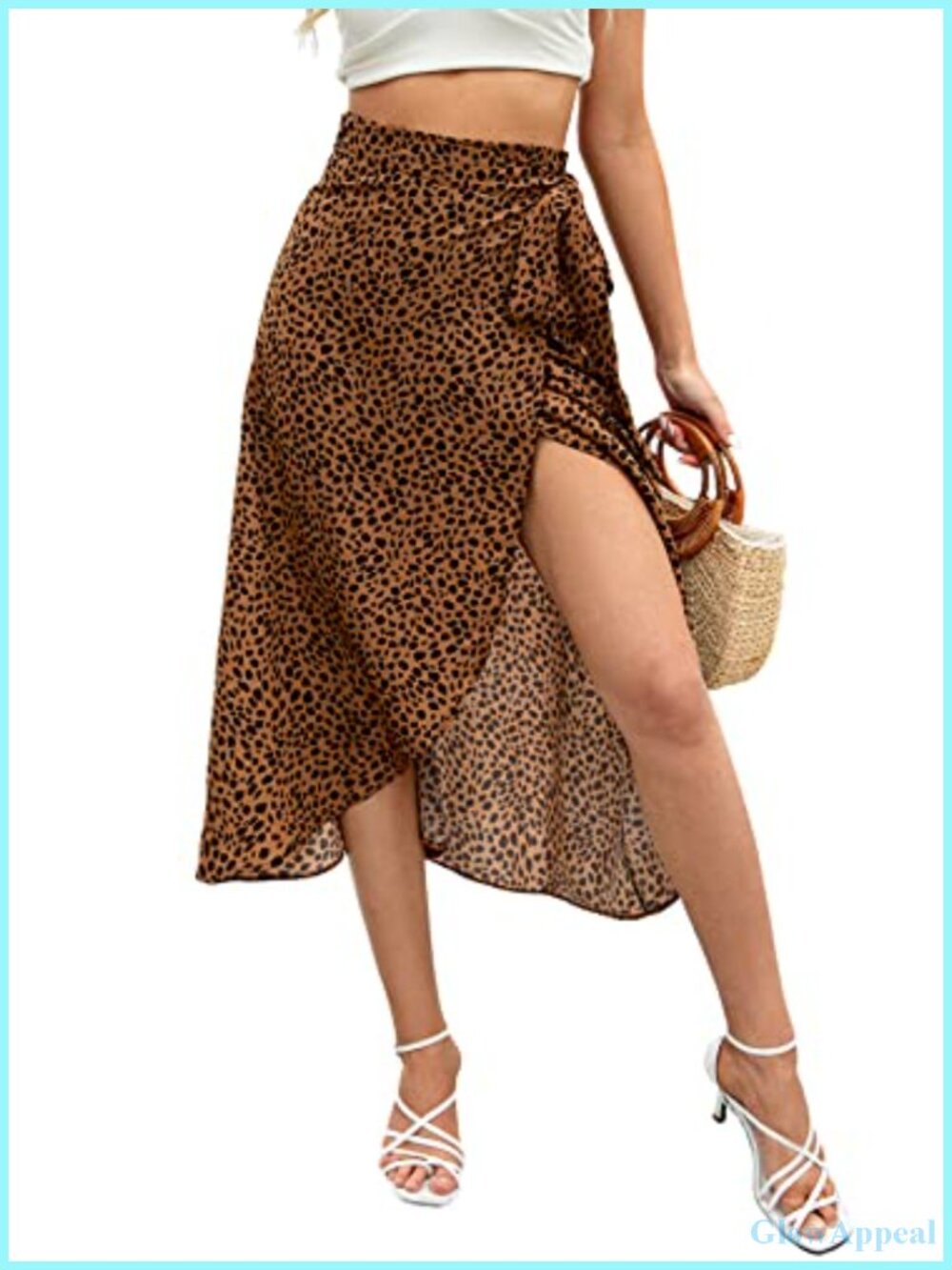 Boho Leopard High Low Midi Wrap Skirt with Slit, Flowy Chiffon Beach Coverup
